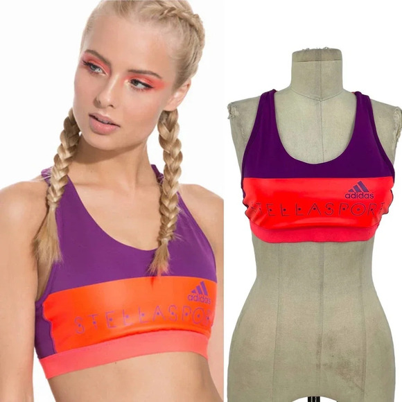 Adidas Stellasport Stella McCartney Sports Bra Logo Purple Pink Size Small - Picture 1 of 10